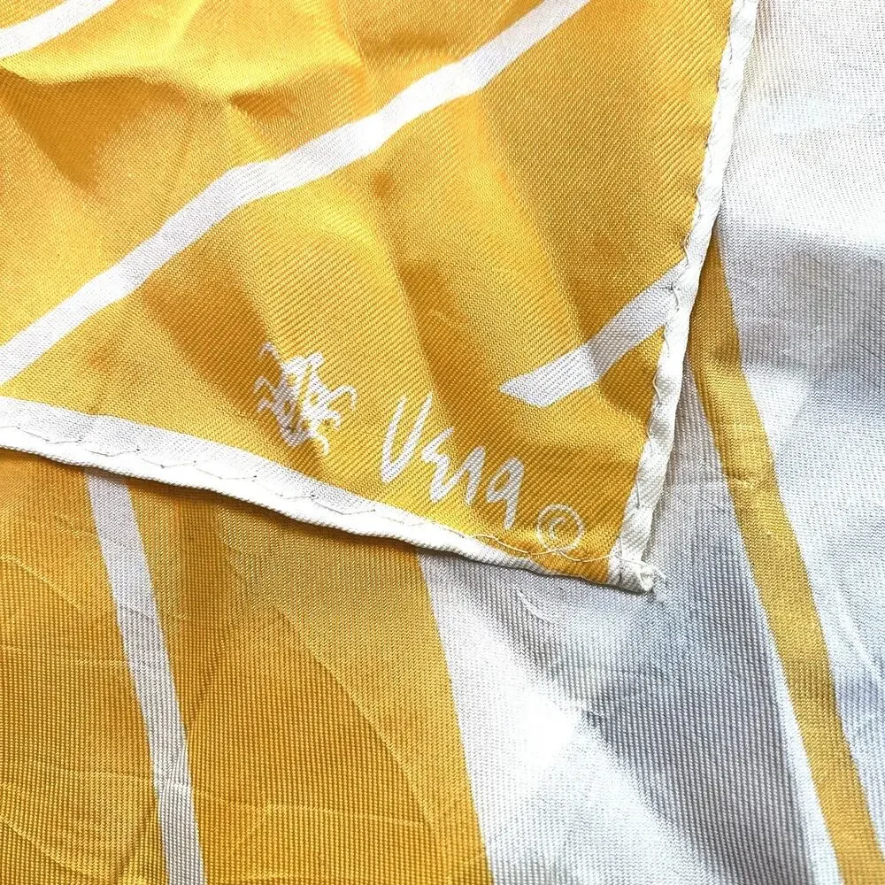 Vintage VERA Neumann Acetate Scarf Yellow White Geometric Japan Long Rectangle